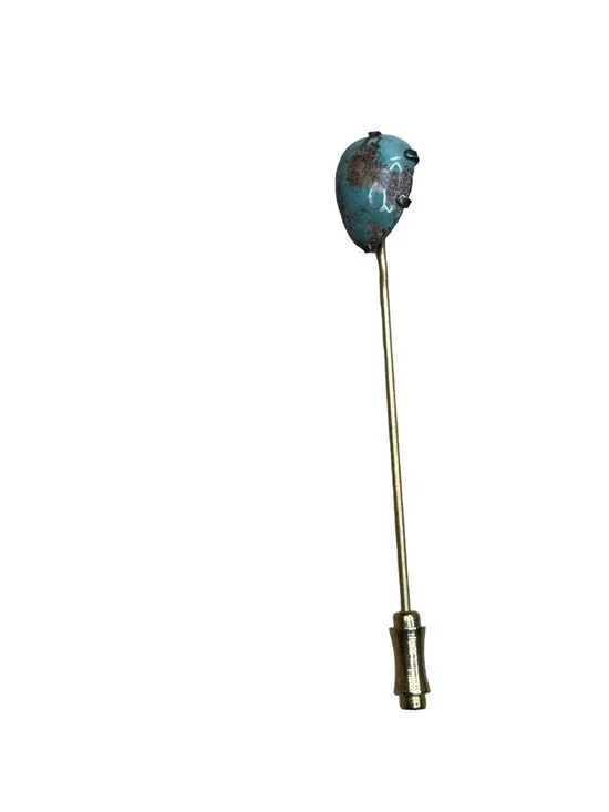 Vintage Sterling Turquoise Stick Pin Brooch Hat Brass Stem 2.75" Brooch Sterling - Picture 2 of 7